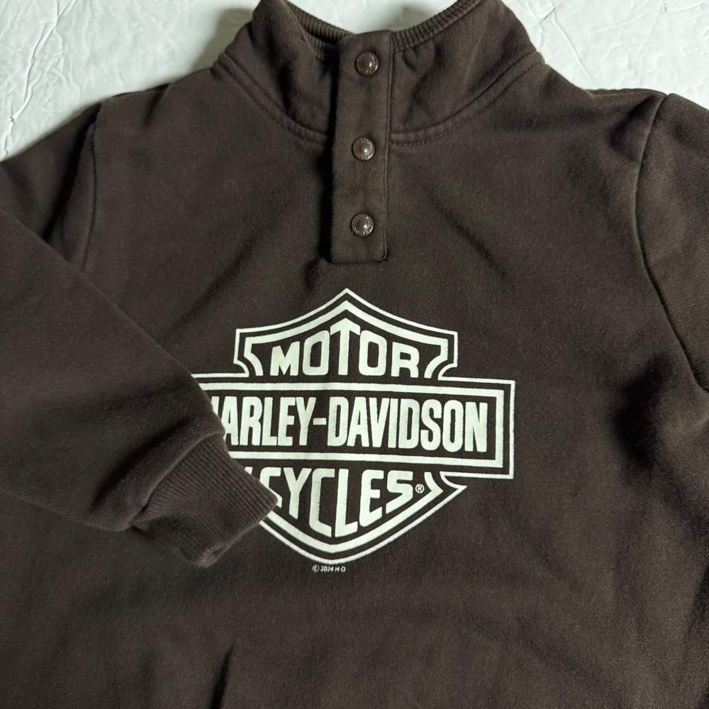 Harley-Davidson Kids‎ Brown Mock Neck Snap Pullover Sweatshirt Size 4/4